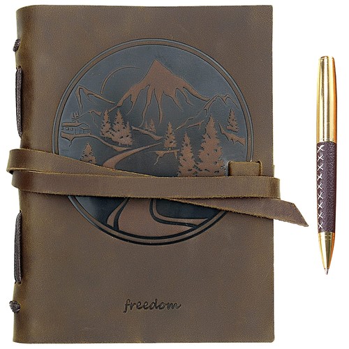 Leather journal mountain - leather,