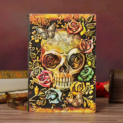Rose skull embossed notebook - rose,