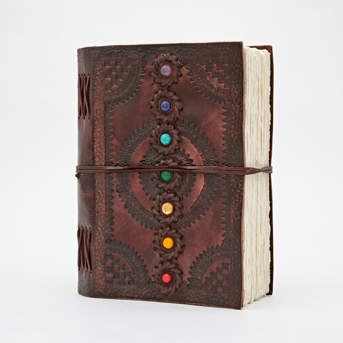 Leather journal chakra stones - leather,